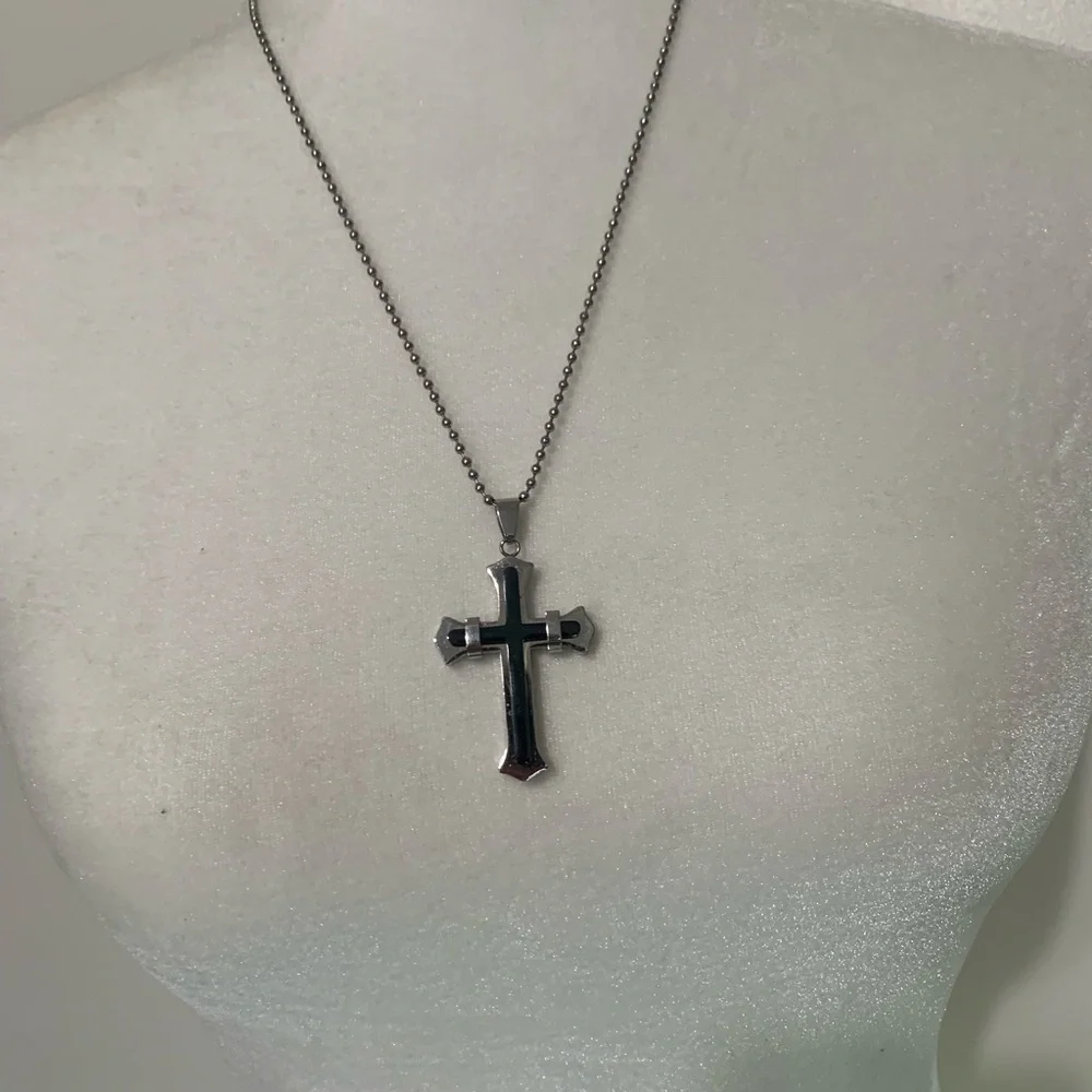 Stainless Steel Two-Tone Cross Pendant Necklace